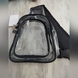 Clear Stadium-Approved Crossbody Bag | Black Trim Adjustable Strap | Security#D